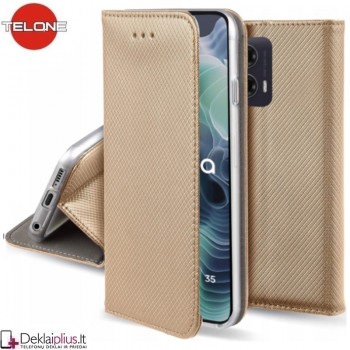 Telone atverčiamas dėklas - auksinės spalvos (Motorola Moto G35) Telone atverčiamas dėklas - auksinės spalvos (Motorola Moto G35)